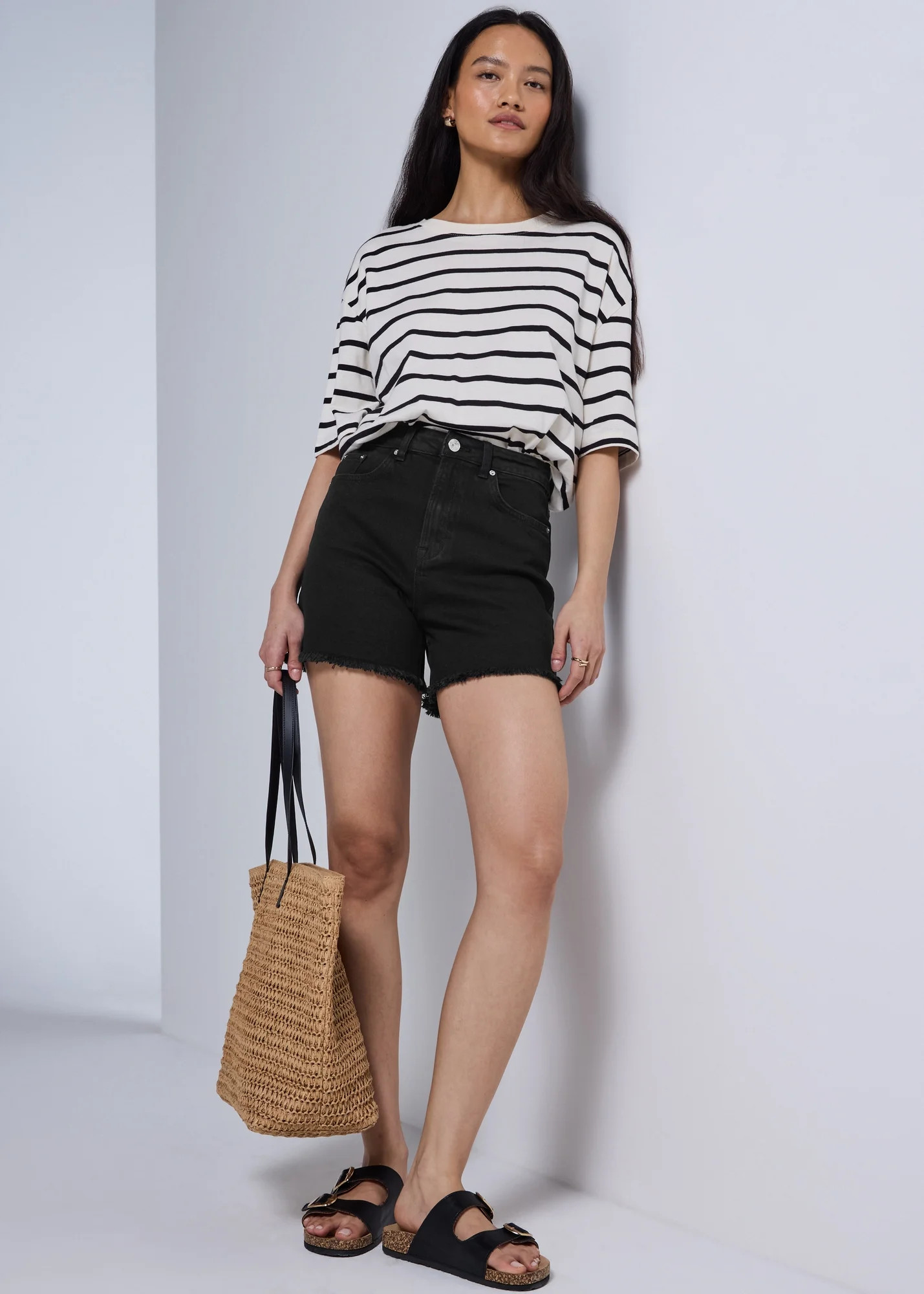 Black Frayed Hem Denim Shorts - 8 | Matalan UK | Matalan (UK)