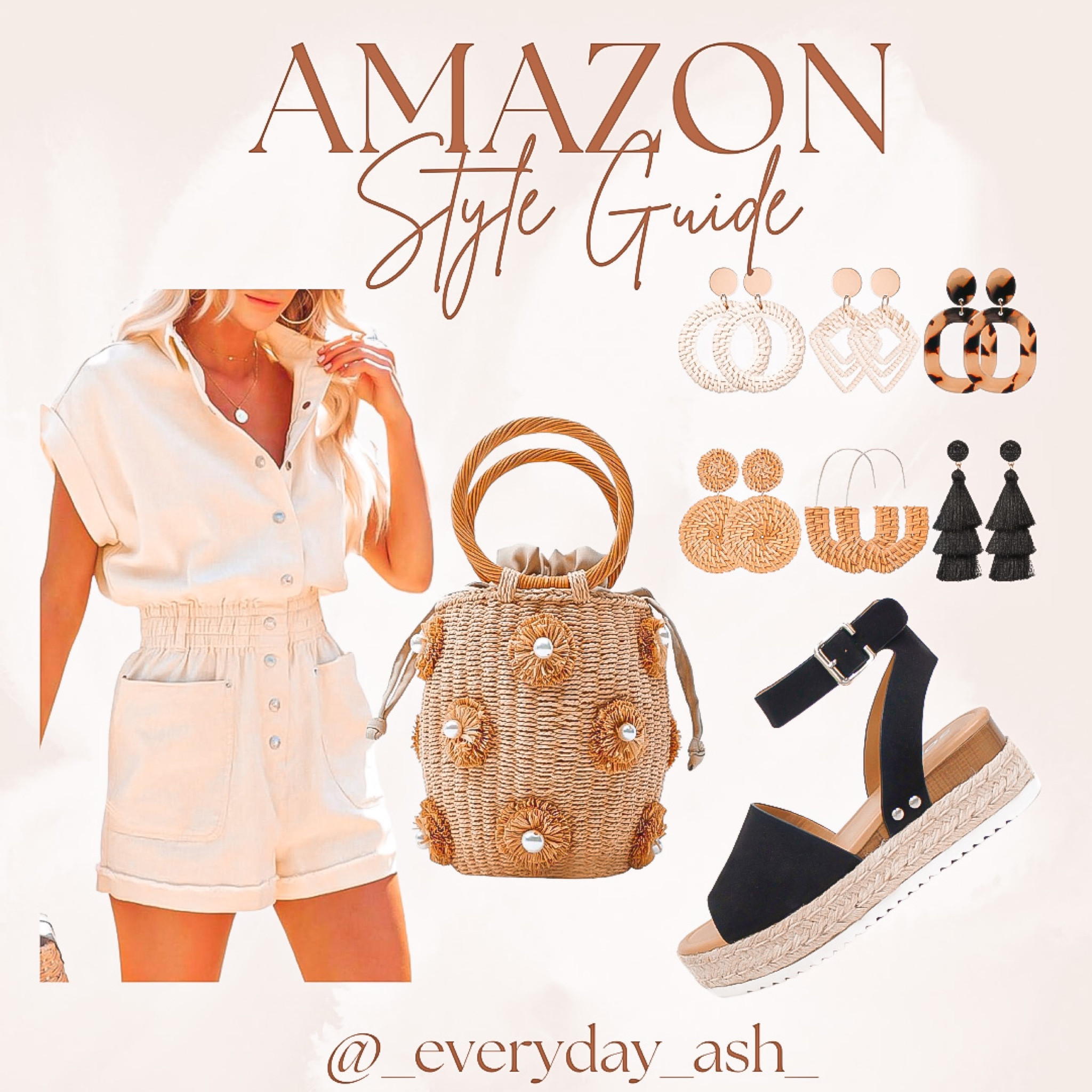 Neutral ootd 🤎🤎

This romper is so cute ! It also comes in pink and green.  Such a great piece to have if you live somewhere warm or as the weather is cooling down - you could also pair with with a light sweater 🍂

I own the earring pack - they are too cute !🖤

This rattan bag is very popular 🖤

Neutral outfit, amazon outfit , amazon finds, Amazon must have, rattan purse, beach outfit, earrings, romper, purse, shoes, sandals, vacation outfit

#LTKFind #LTKstyletip #LTKBacktoSchool