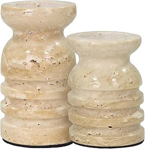 Candle Holder Set of 2, Natural Marble Candlestick Holder Decorative, Travertine Candle Stand wit... | Amazon (US)