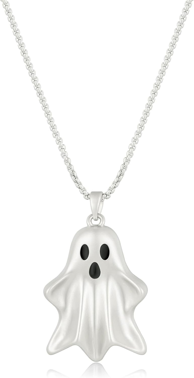 Halloween Ghost Pendant Necklace Gold - Plated Spooky Charm Ghosts Necklace for Women with Box Chain | Amazon (US)
