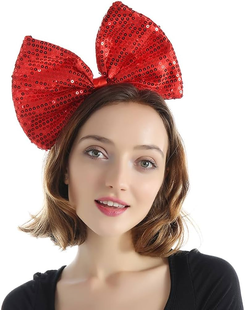 Bubbmi Women Christmas Red Huge Bow Headband Oversized Sequin Bow Hairband Party Festival Costume... | Amazon (US)