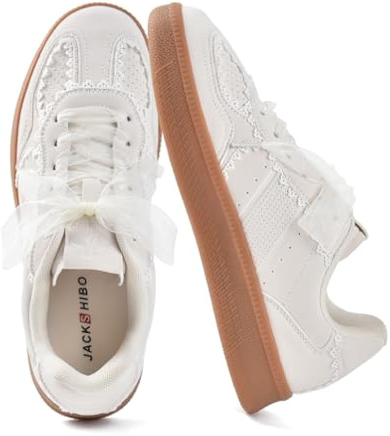 JACKSHIBO Women's Ribbon Lace-Up Fashion Sneakers Arch Support Gum Sole Tennis Walking Shoes with... | Amazon (US)