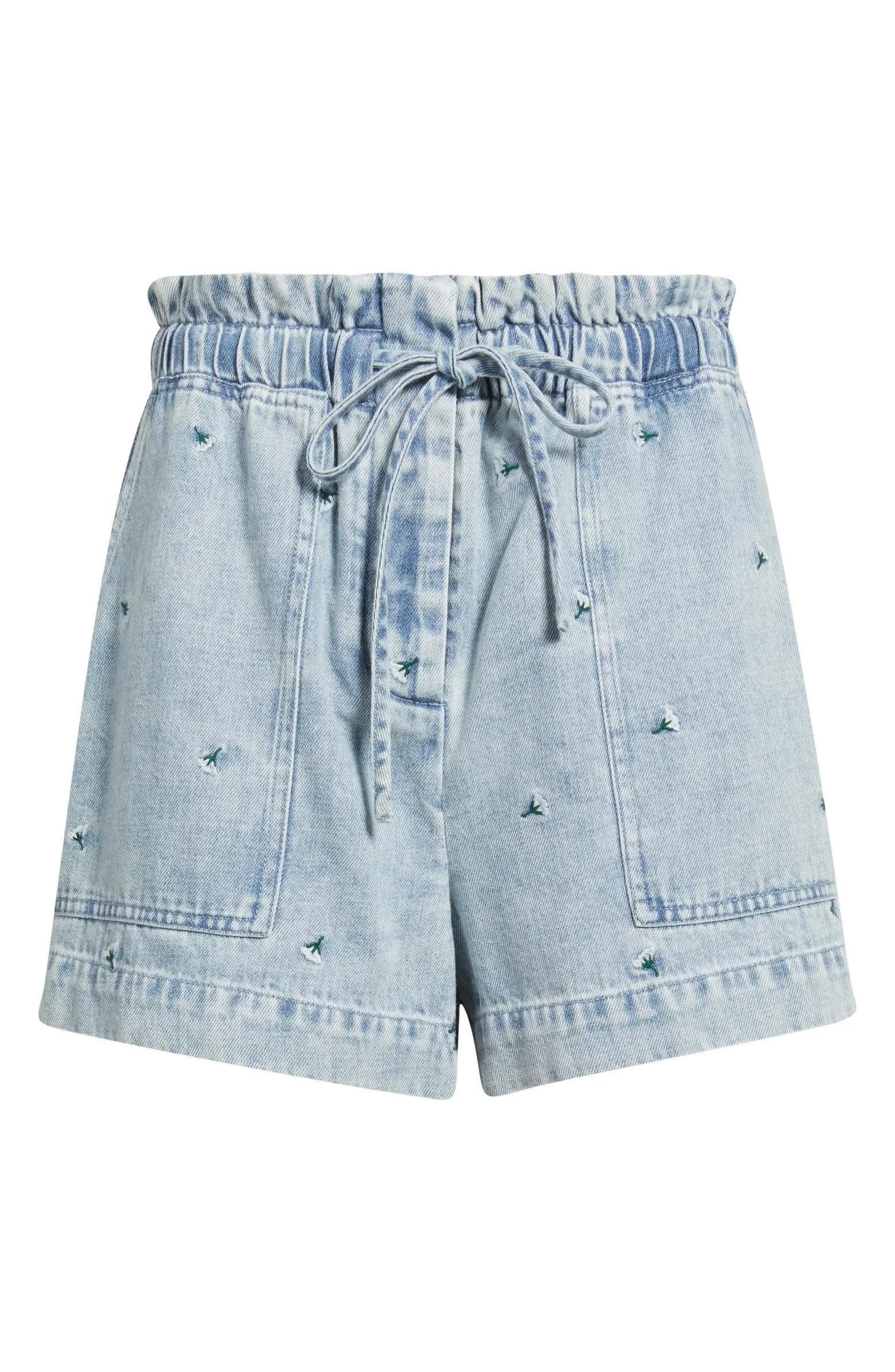 Rails Foster Floral Embroidered Paperbag Denim Shorts | Nordstrom | Nordstrom