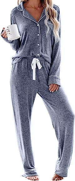 Aamikast Women's Pajama Sets Long Sleeve Button Down Sleepwear Nightwear Soft Pjs Lounge Sets | Amazon (US)