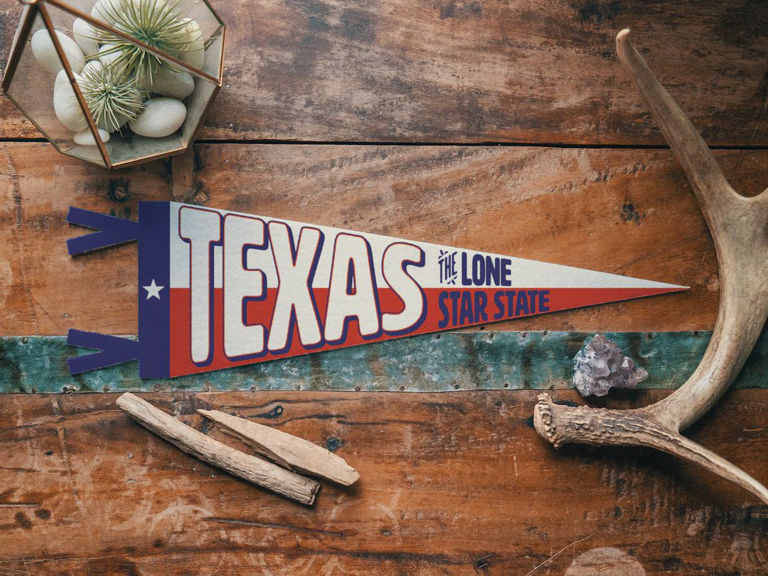 Texas Felt Pennant | The Lone Star State banner poster. Vintage state pride typography flag penna... | Etsy (US)