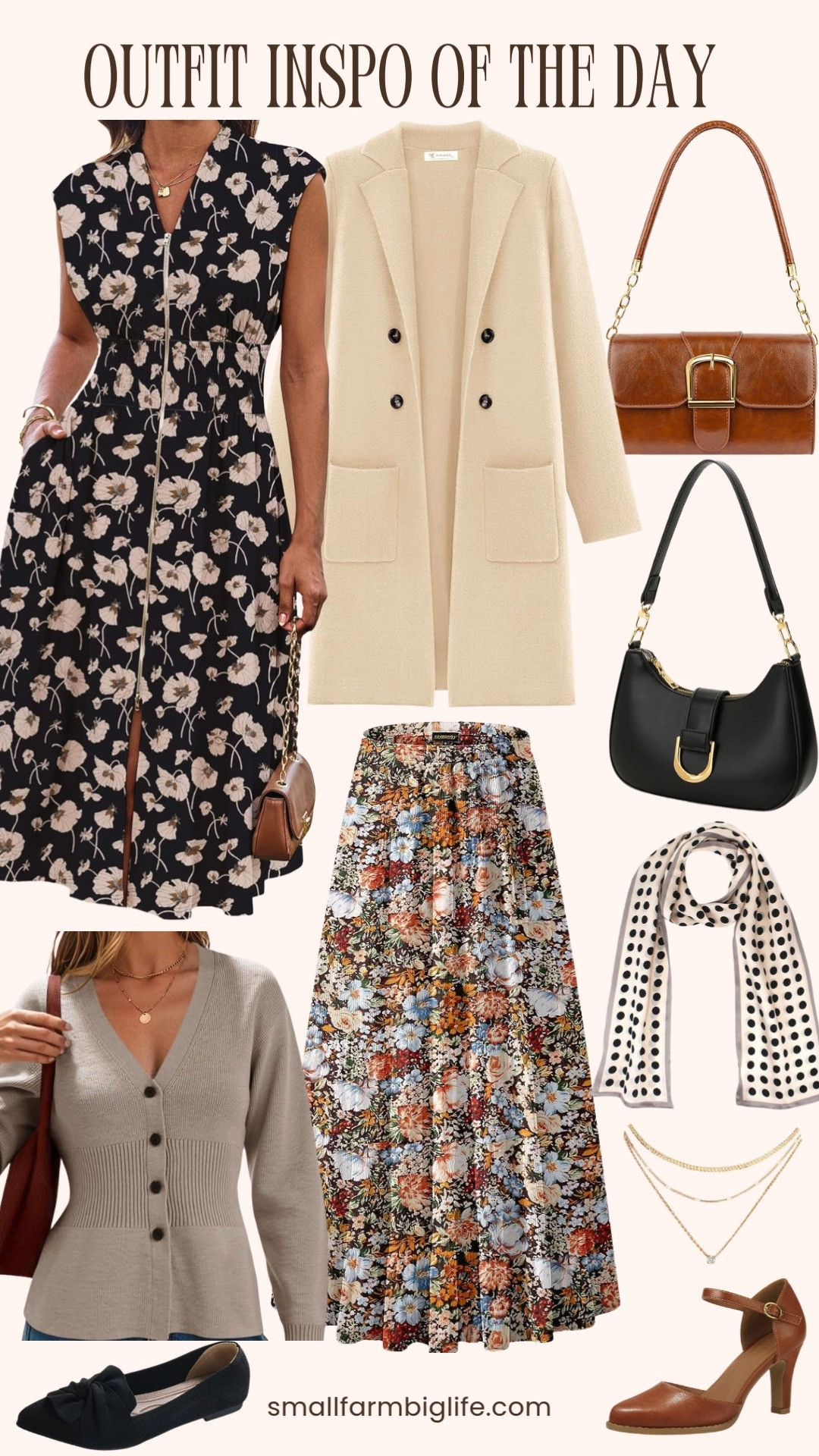 Outfit inspo of the day from Amazon 🤍
Soft florals paired with tailored layers, classic bags, and versatile shoes for a look that feels polished yet effortless. Perfect for transitioning seasons, everyday outings, and dressing up simple pieces with timeless accessories ✨ 

 #LTKootd #LTKOver40 #LTKFindsUnder50
