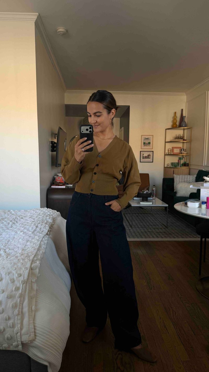 A simple fall outfit made up of pieces you can wear over and over. I paired a cropped chartreuse cardigan with dark wide-leg jeans and suede pointed-toe boots for an easy mix of rich neutrals. Wear the cardigan buttoned as a top now, then layer it over a tee once the weather cools down.  

 #LTKootd #LTKSeasonal