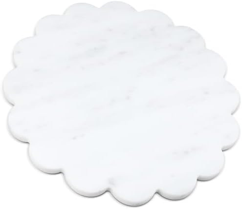 12 Inches Marble Cutting Board Round Marble Tray White Scalloped Board with Non Slip Decorative P... | Amazon (US)