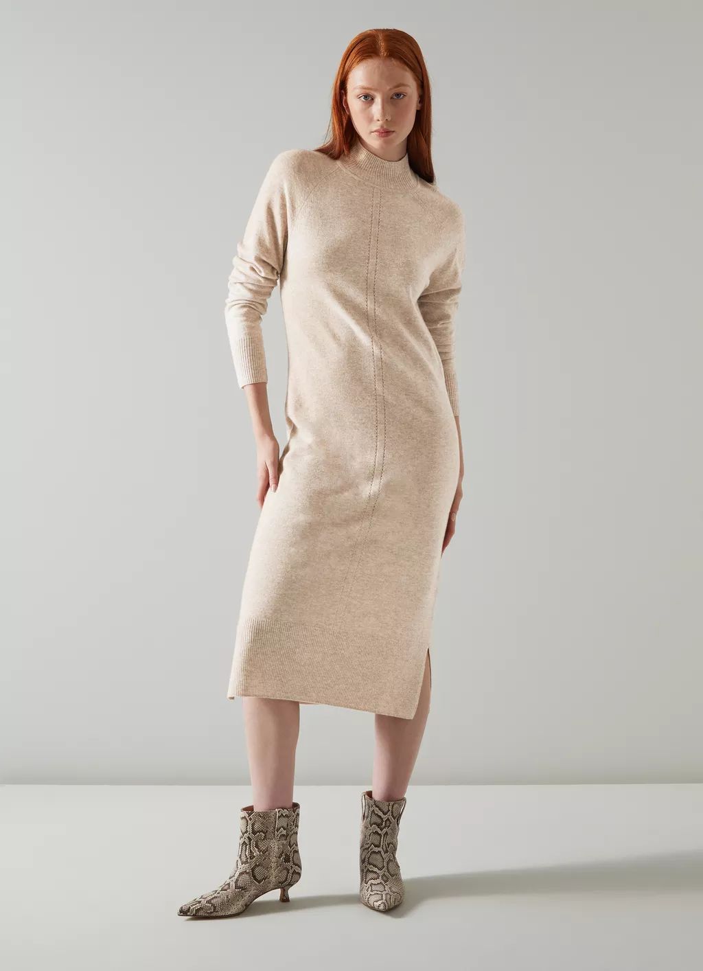 Bergen Oatmeal Merino-Blend Knitted Dress | L.K. Bennett (UK)
