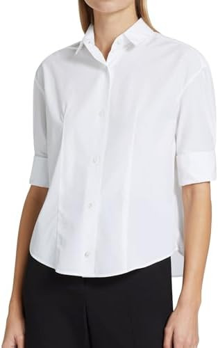 Womens Button Down Shirts Tailored Short Sleeve Shirt Basic Simple Casual Work Blouses Top | Amazon (US)