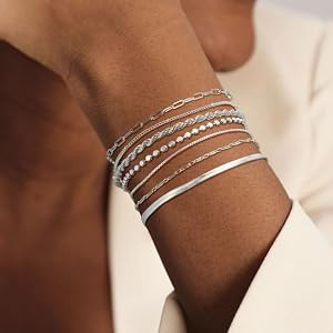 Kyerlyn Silver Bracelets for Women Trendy Waterproof Silver Dainty Bracelet Stack Adjustable Laye... | Amazon (US)