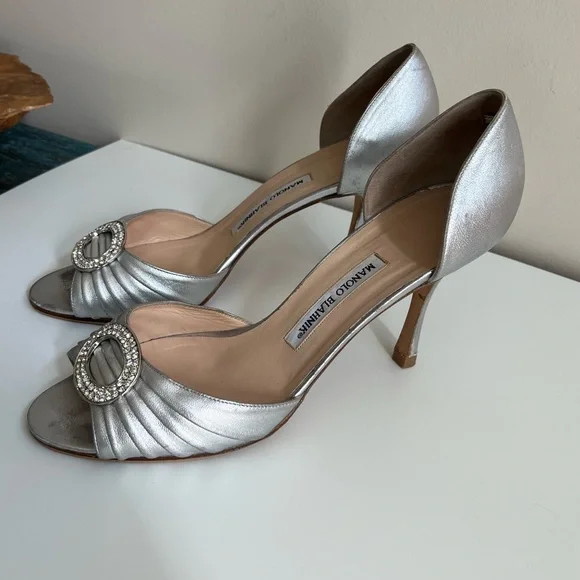 Manolo Silver 40.5 Sedaraby D’Orsay Peep Toe Shoes | Poshmark