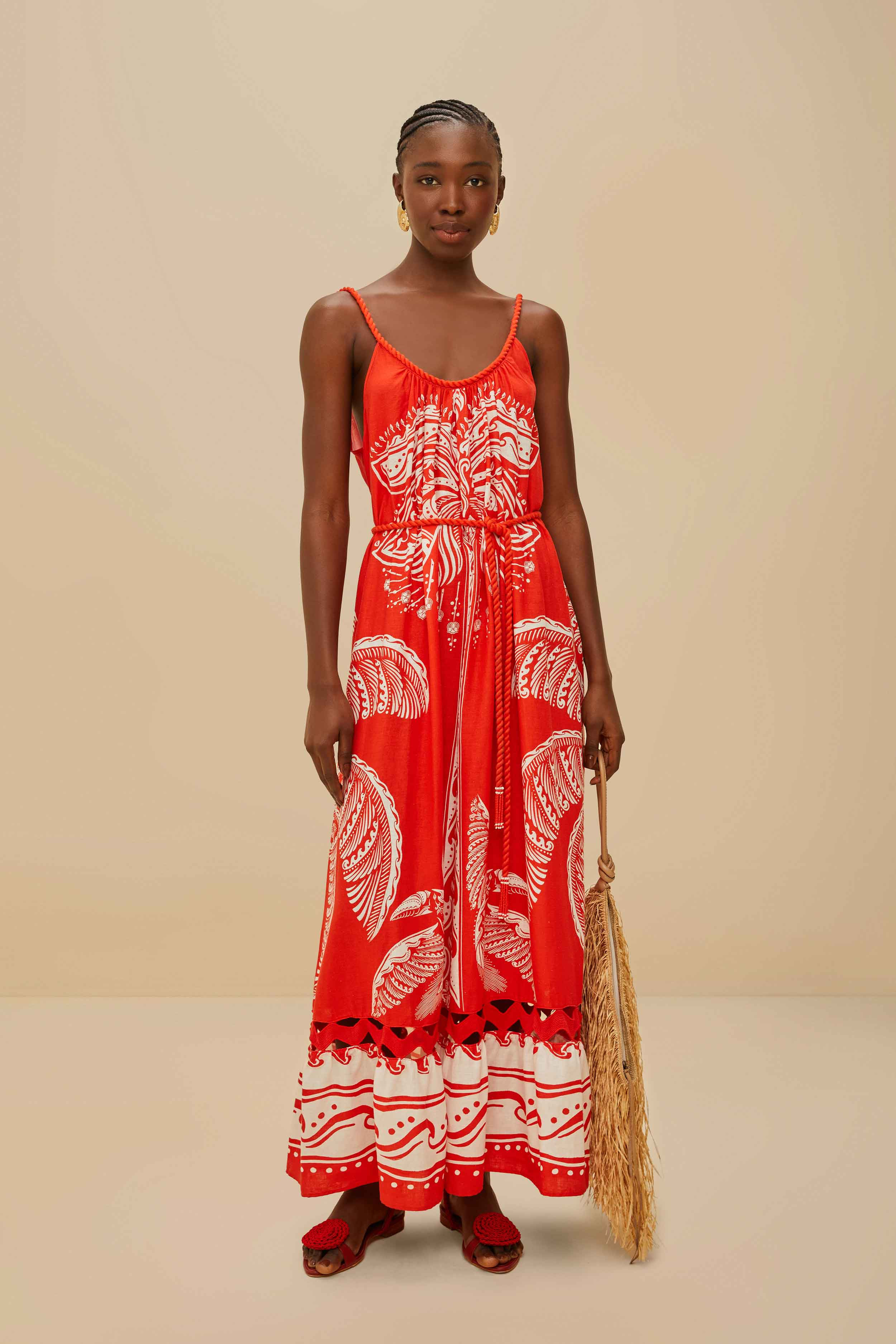 Red Majestic Coconut Tree LENZING™ ECOVERO™ Euroflax™ Maxi Dress | FarmRio (US)