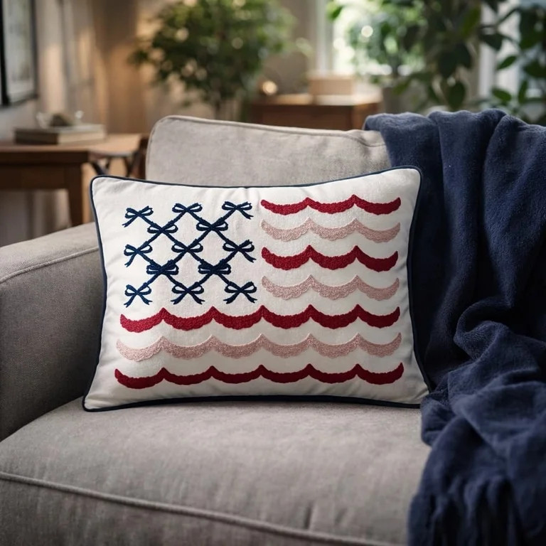 Clearance! 2026 New USA Bow Flag Pillow, 4th of July Red White Blue Decorative Pillow, 20" x 14",... | Walmart (US)