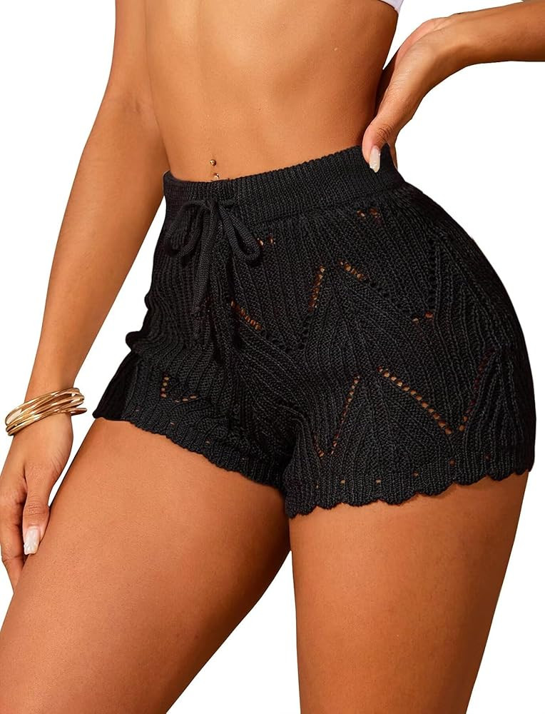 TZLDN Women's Crochet Cover Up Shorts Beach Hollow Out See Through Sexy Swim Bikini Bathing Suit ... | Amazon (US)