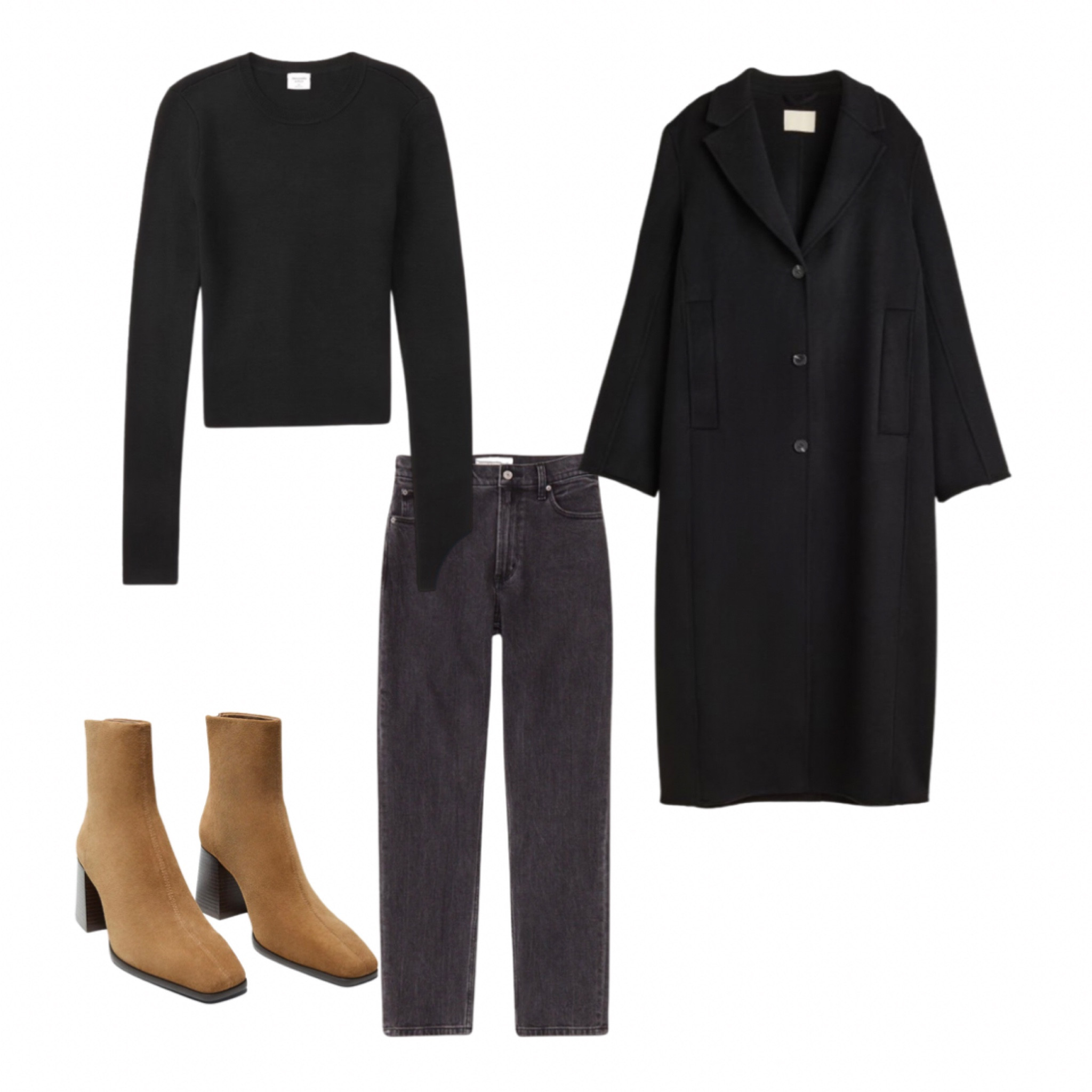 Easy all black outfit, black straight leg, jeans, black long sleeve shirt with long black coat and tan boots

#LTKunder100 #LTKstyletip #LTKFind