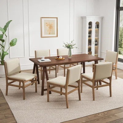 Davian 7-Piece Modern Mid-Century Rubberwood Dining Set | Wayfair North America
