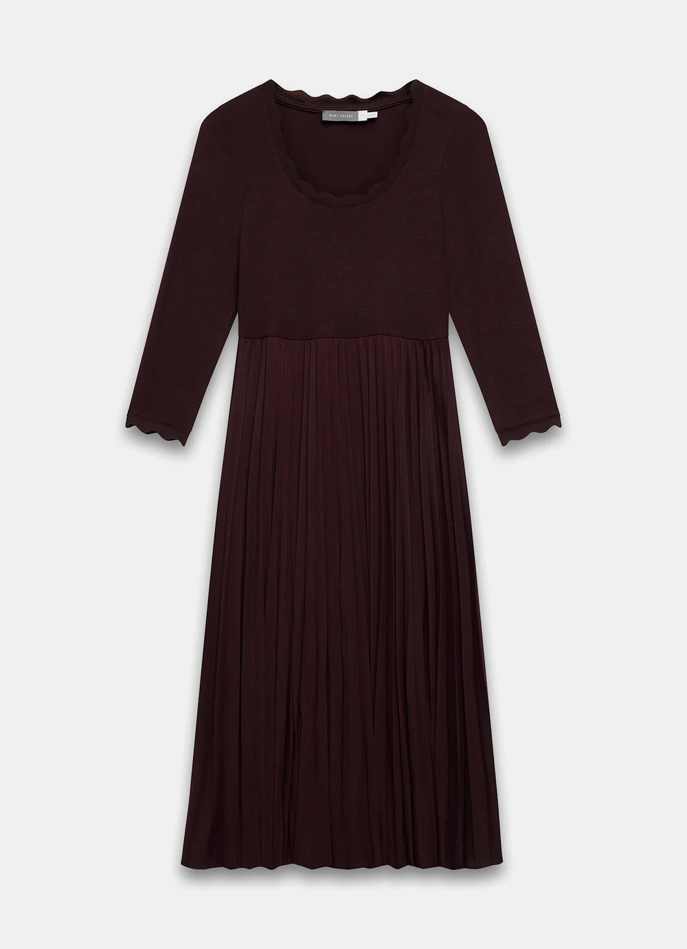Burgundy Scallop Trim Midi Dress | Mint Velvet