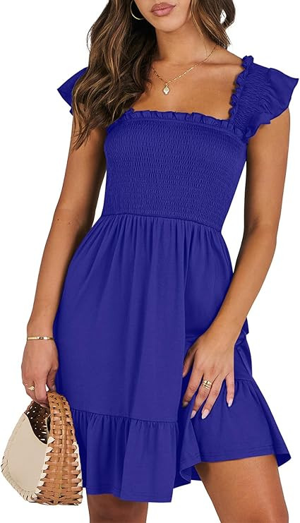 ANRABESS Women's Summer Casual Sleeveless Square Neck Dress 2025 Smocked Ruffle Backless Boho Bea... | Amazon (US)
