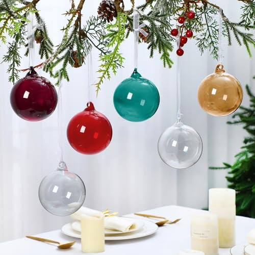 Soaoo 6 Pcs Christmas Hand Blown Glass Ball Ornaments 3.15 Inch Glass Balls Tree Ornaments Pendants Ball Baubles Decorations for Xmas Tree Hanging Indoor Party Garden Decor(Multicolor) | Amazon (US)