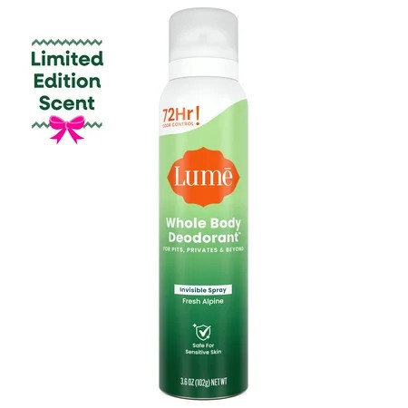Lume Whole Body Women’s Deodorant - Invisible Spray - Aluminum Free - Limited Edition Holiday Fresh Alpine Scent - 3.6 oz | Walmart (US)