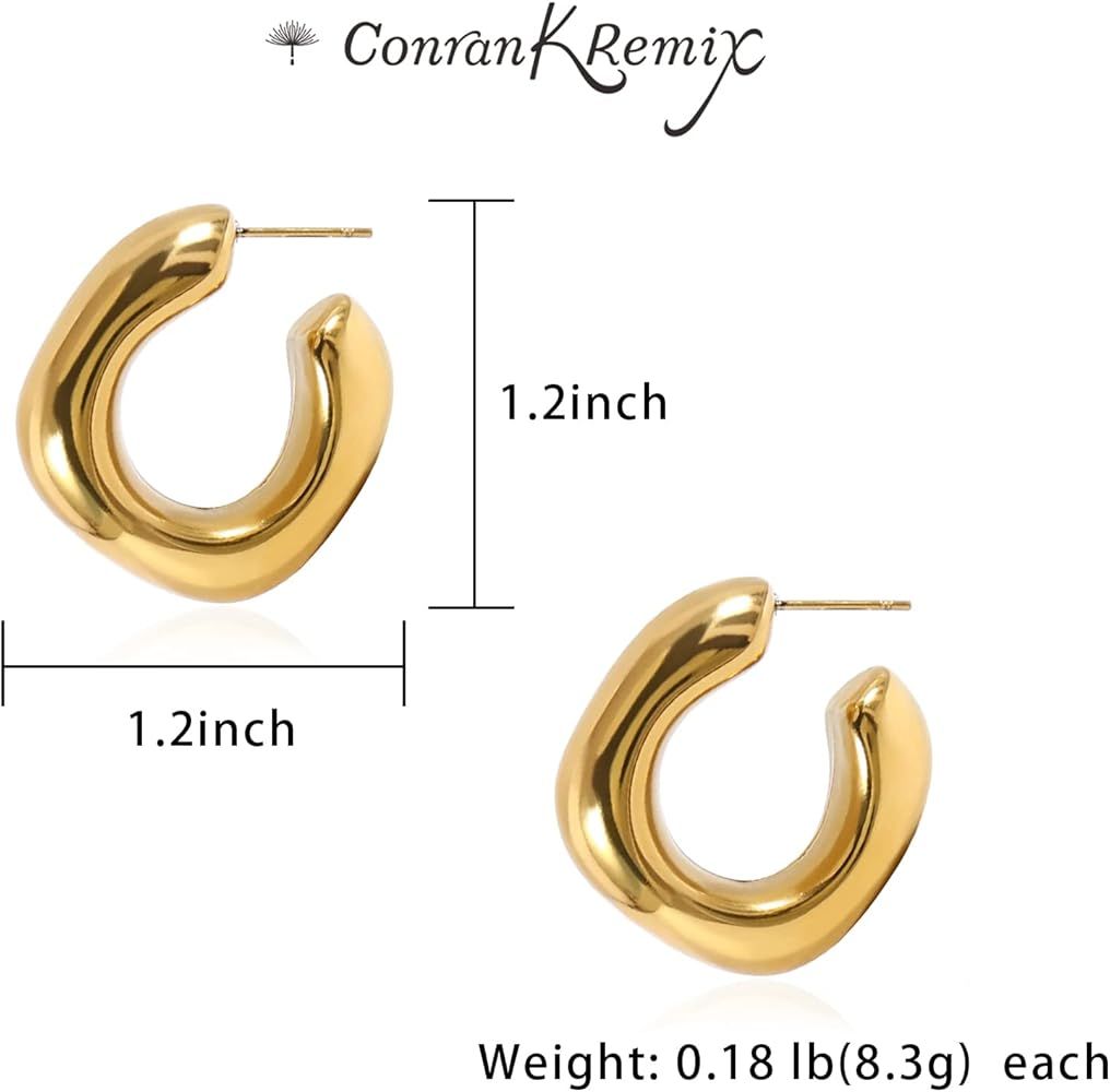 CONRAN KREMIX Thick Gold Chunky Hoop Earrings Lightweight Open Hoops For Women | Amazon (US)