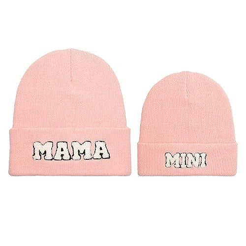 Waldeal Mama and Mini Beanie, Mommy and Me Knit Winter Hat Set, Mom and Baby Matching Gift, Cuffed Slouchy Mother Daughter Skull Cap Pink | Amazon (US)