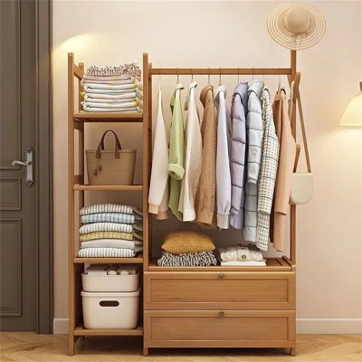 Bamboo Clothing Rack with Shelves and Hooks – Freestanding Organizer for Bedroom | Wayfair North America