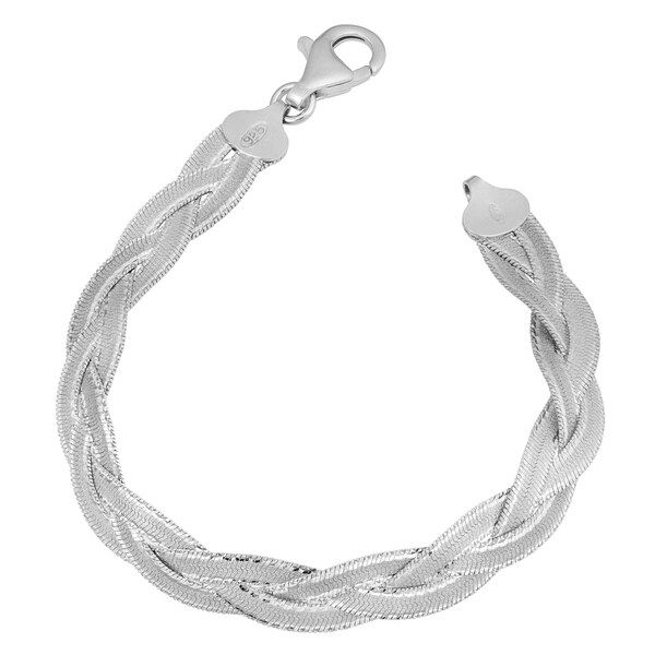Fremada Rhodium Plated Sterling Silver Braided Herringbone Bracelet (7.5 inch) | Bed Bath & Beyond