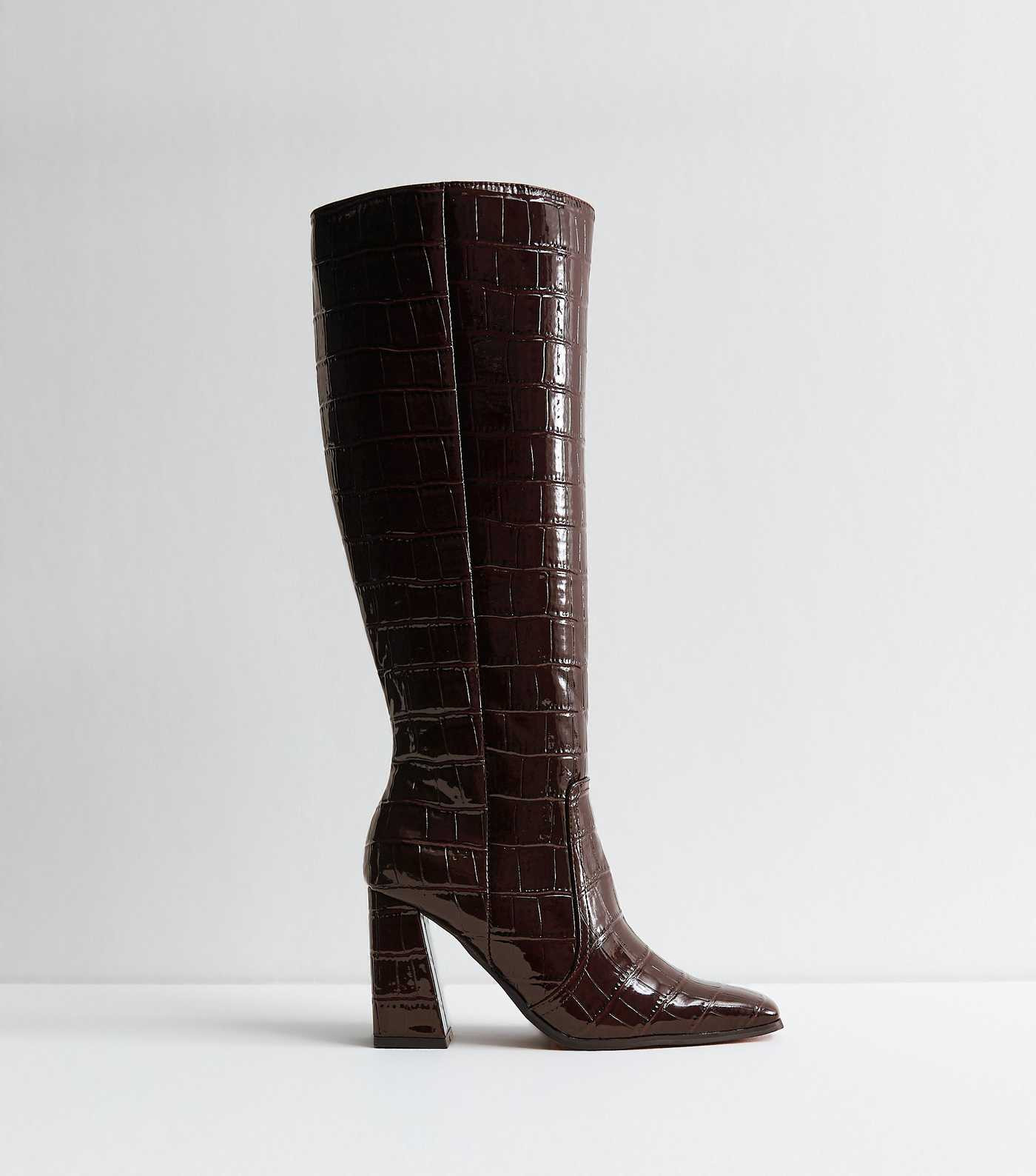 Brown Crocodile Effect Faux Leather Boots | New Look | New Look (UK)
