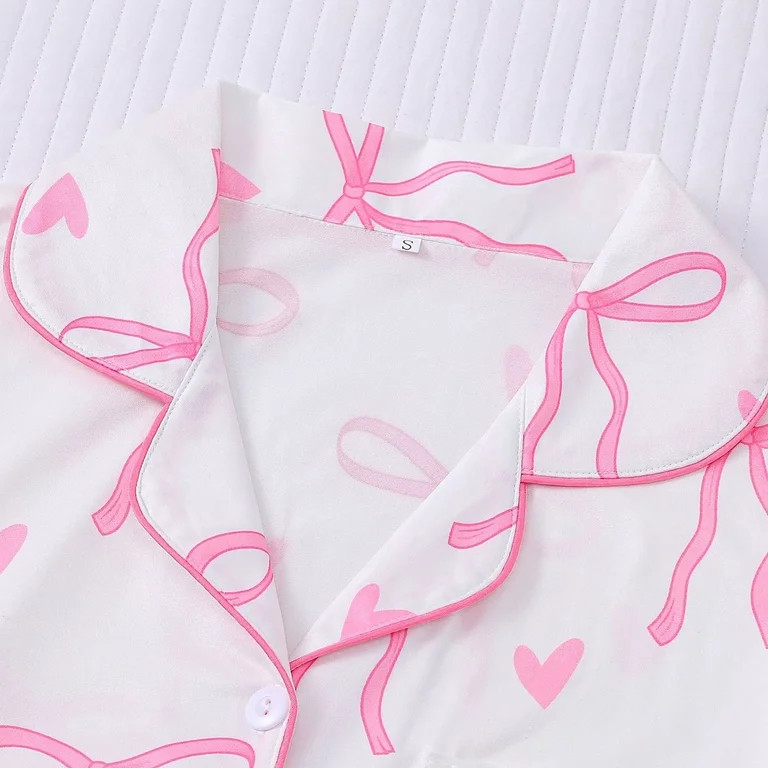 XIYON Womens Pajama Sets Women's Bow Print Lapel Sleepwear Set And Short Sleeves Two Piece Comfy ... | Walmart (US)