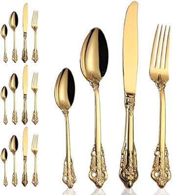 16-Piece Gold Flatware Silverware Set,18/10 Heavy Duty Stainless Steel Flatware Service for 4,Cut... | Amazon (US)