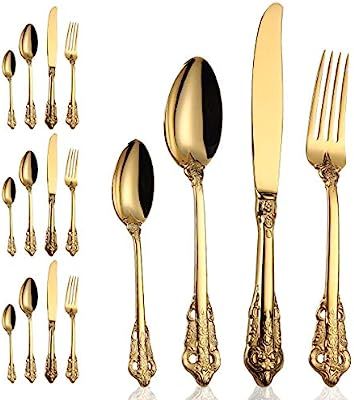 16-Piece Gold Flatware Silverware Set,18/10 Heavy Duty Stainless Steel Flatware Service for 4,Cut... | Amazon (US)