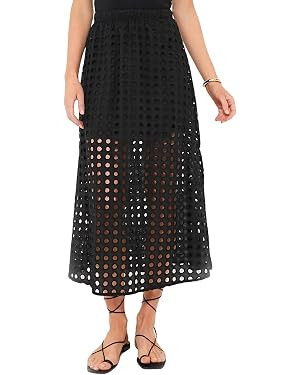 2026 Summer Casual Long Skirt for Women Cotton Eyelet Beach Maxi Skirt with Underneath | Amazon (US)