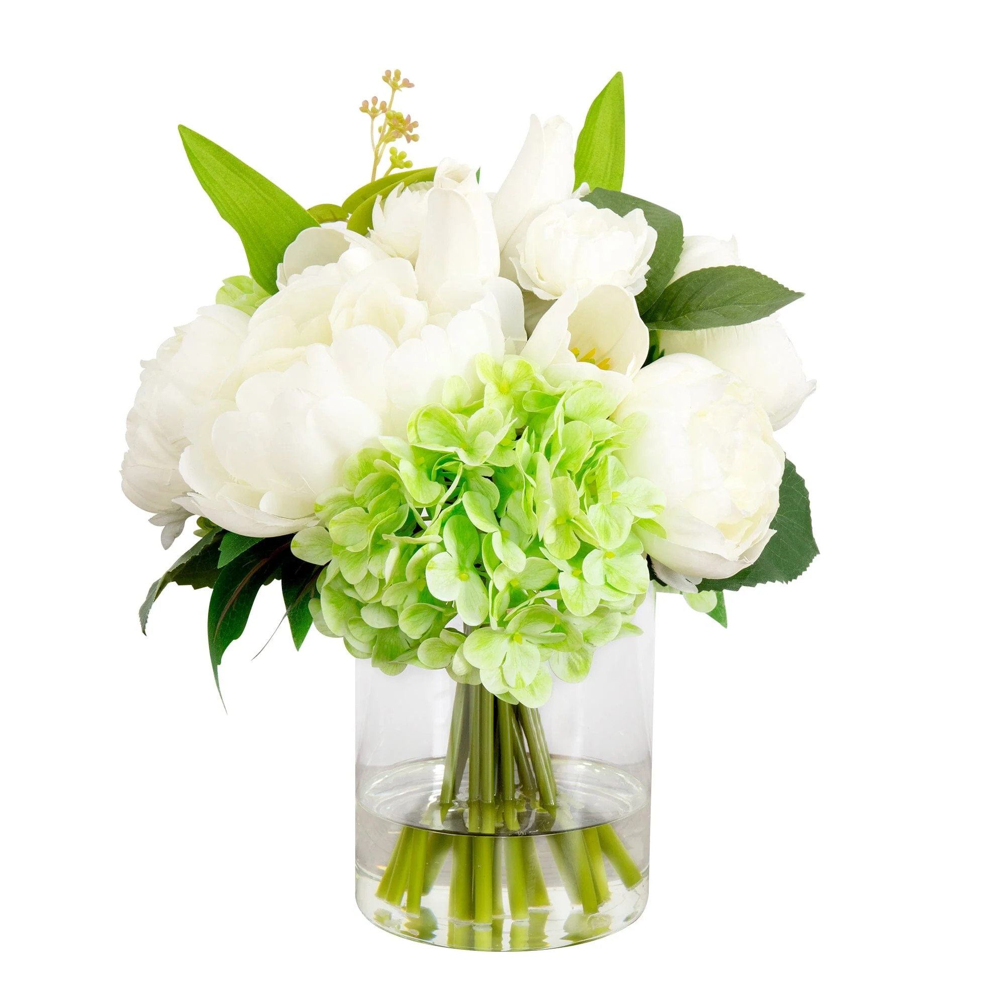 12" Artificial Peony, Hydrangea and Tulip Arrangement | Nearly Natural | Nearly Natural