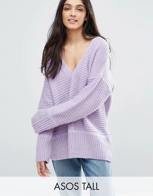 ASOS TALL Chunky Sweater In Fluffy Yarn With V Neck | ASOS US