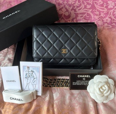 CHANEL classic wallet on chain WOC LAMBSKIN Leather Matelasse BLACK×GOLD  | eBay | eBay UK