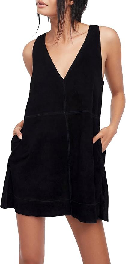 R.Vivimos Women's Fall Faux Suede Vintage V Neck Sleeveless Overall Dress with Pockets | Amazon (US)