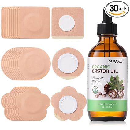 30Pcs Castor Oil Pack Wrap for Belly Button with 4oz Organic Castor Oil in Glass Bottle, Highly A... | Amazon (US)