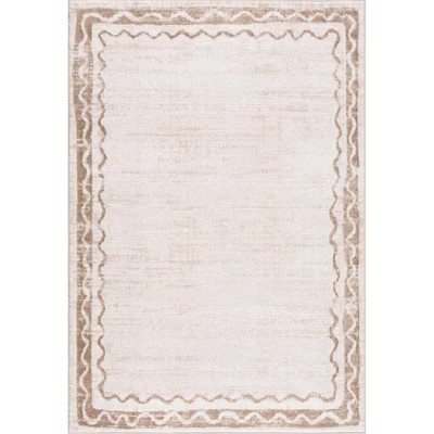 Hauteloom Beatus Machine Washable Contemporary Bordered Runner Rug - Modern Abstract Geometric Carpet for Living Room - Beige, Cream - 6'7" x 9' | Target