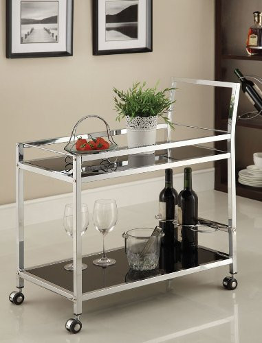 Chrome Metal Bar Tea Serving Cart With Black Tempered Glass | Amazon (US)