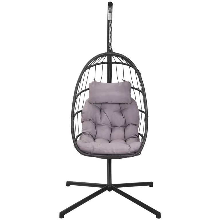 Wicker Egg Hanging Chair, Indoor Outdoor Swing Egg Chair with Stand, Cushion & Pillow, Hammock Ch... | Walmart (US)