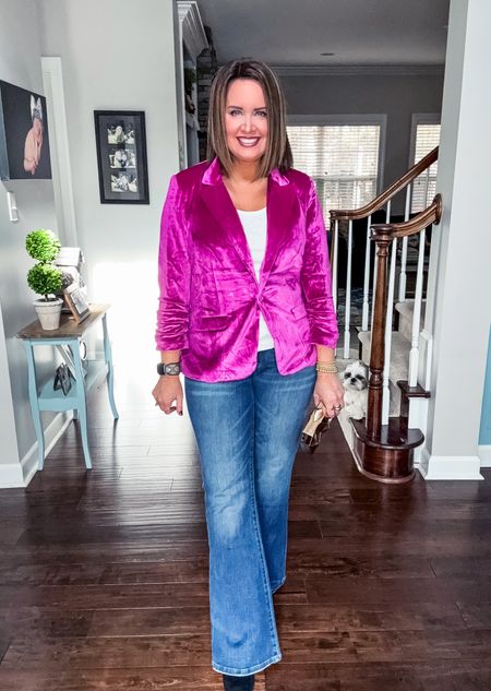 Velvet blazer & Kut from the Kloth wide leg jeans - both true to size (use code LAURA15 to save)

Holiday party outfit / Christmas party outfit 


#LTKover40 #LTKparties #LTKHoliday