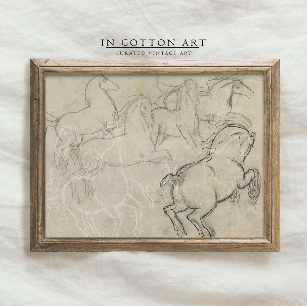 Vintage Horse Print / Rustic Farmhouse Sketch Art / Neutral Drawing Wall Art PRINTABLE Digital D4... | Etsy (US)