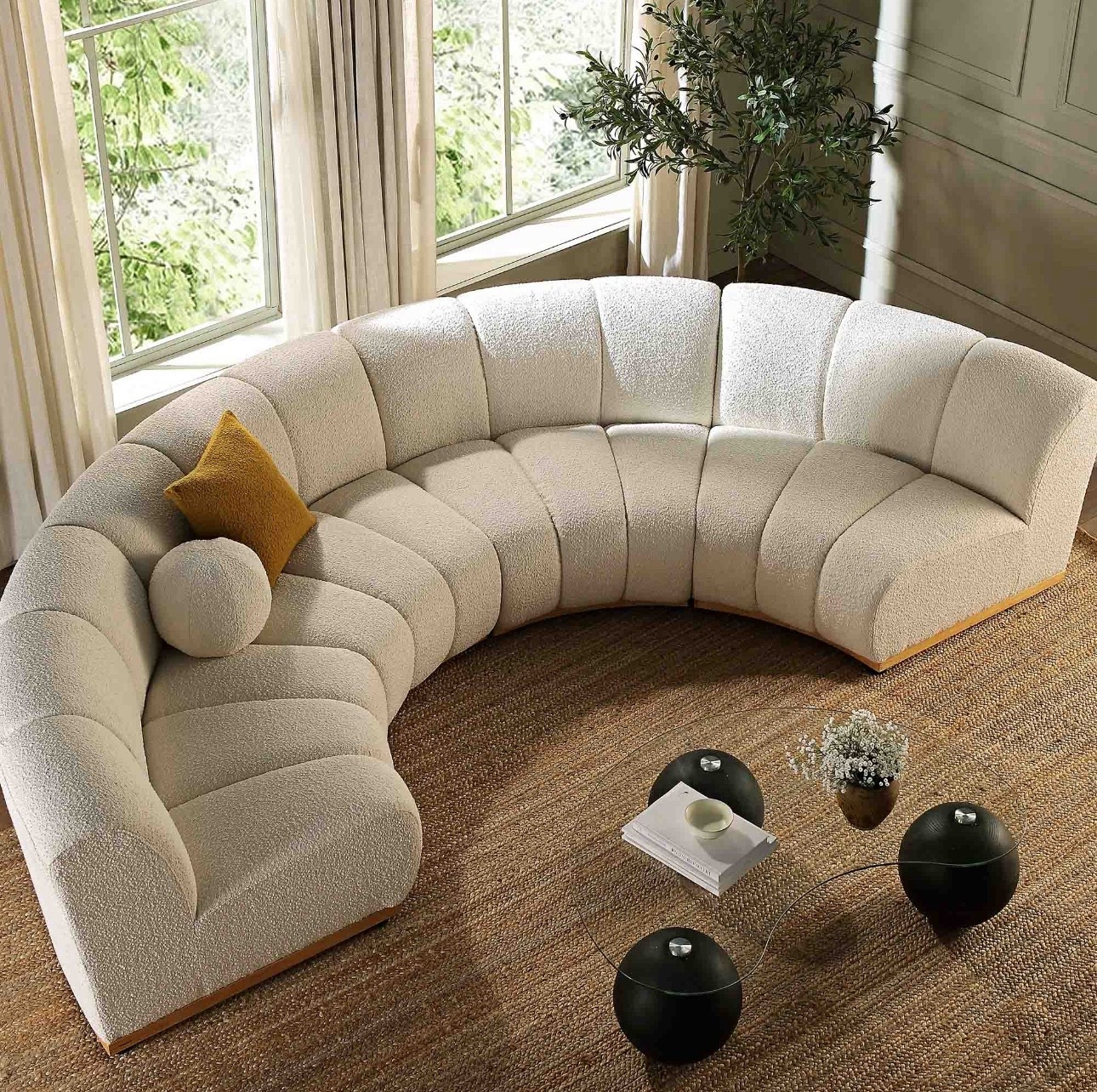 Granvia Ecru Boucle Sectional Sofa, 4-Seater Half Circle Sofa

#LTKHome #LTKFamily #LTKSaleAlert