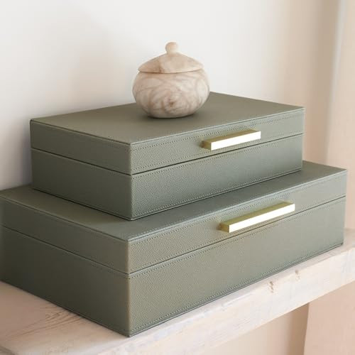ZICOTO Decorative Storage Boxes with Lids – Set of 2 Beautiful PU Leather Organizer Bins for Your Bookshelf Home Decor - Safely Store Photos, Documents and Memory Box Keepsakes in Style | Amazon (US)