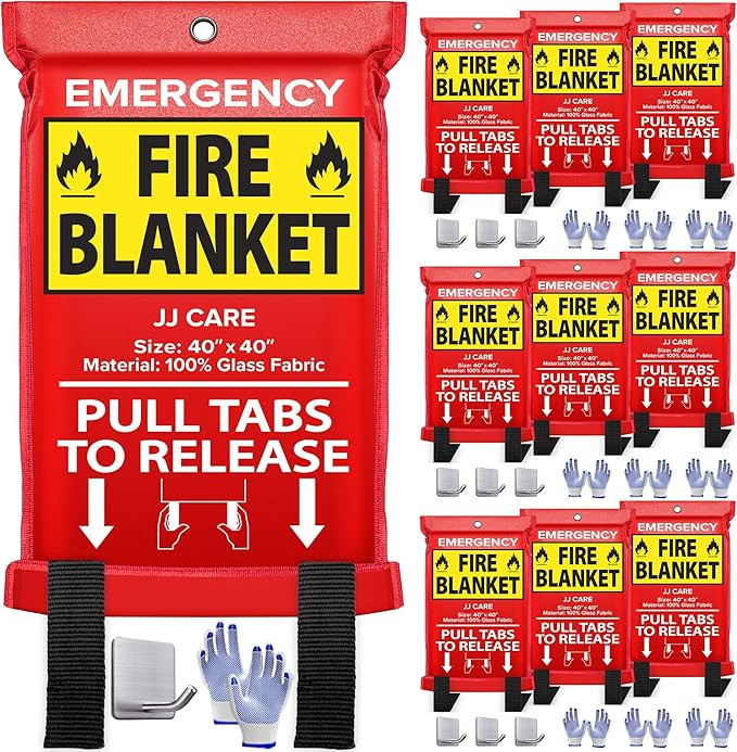 JJ CARE Fire Blanket – 10 Packs with Hooks and Gloves – 40” x 40” Fire Blankets Emergency... | Amazon (US)