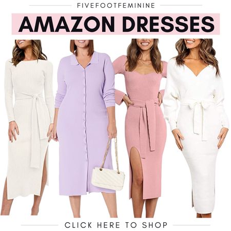 These amazon dresses / sweater dresses are perfect for Valentine’s Day and the quality is great! Tags: pink dress, white dress, purple dress 

#LTKunder50 #LTKunder100 #LTKstyletip