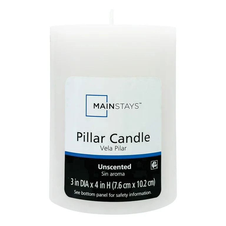 Mainstays Unscented Pillar Candles, 3x4 Inches, White | Walmart (US)