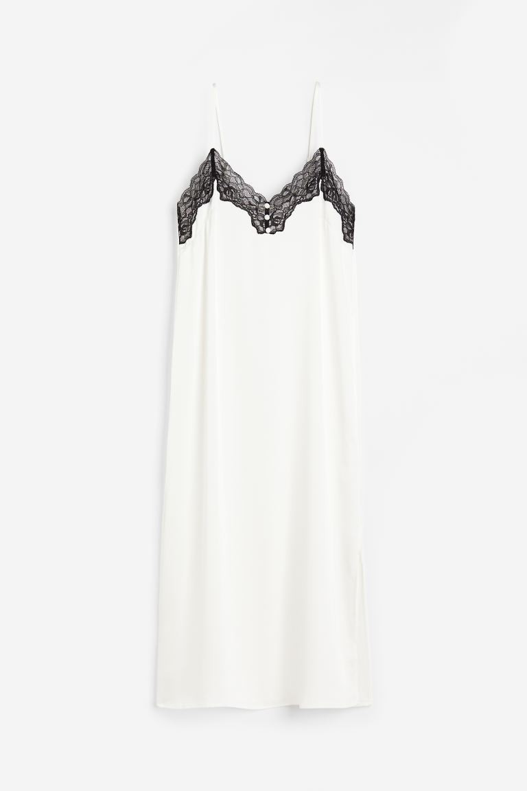 Satin nightslip - V-neck - Sleeveless - White - Ladies | H&M GB | H&M (UK, MY, IN, SG, PH, TW, HK)
